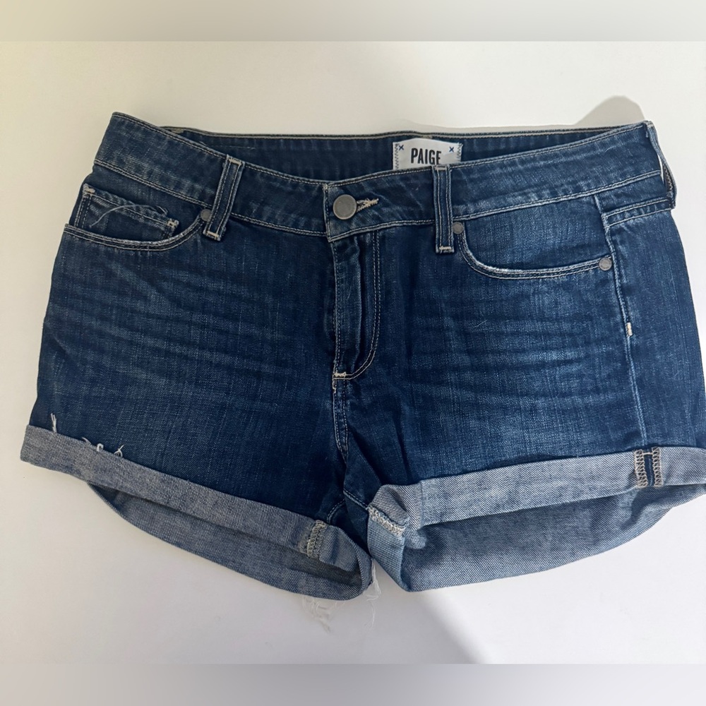 PAIGE Blue Jean Shorts with Rolled Hems
